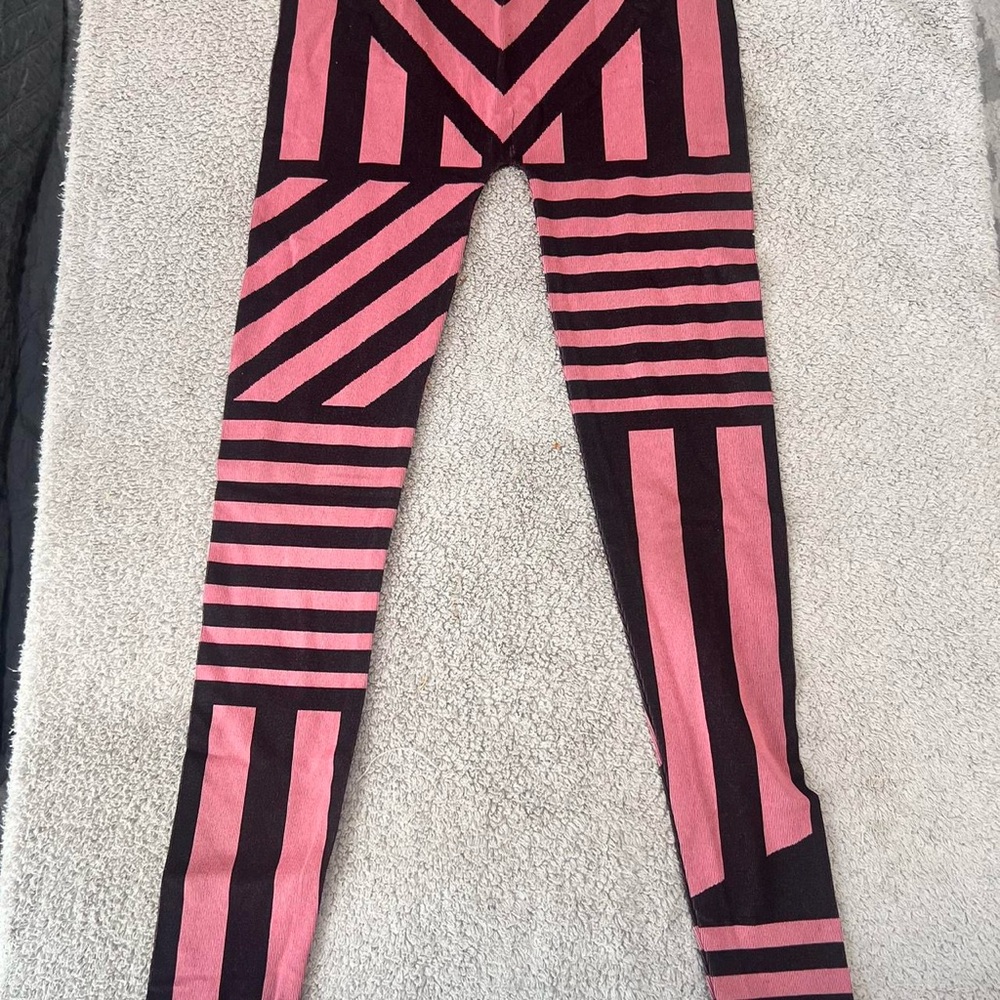 Striped Pink and Black Kids Leggings